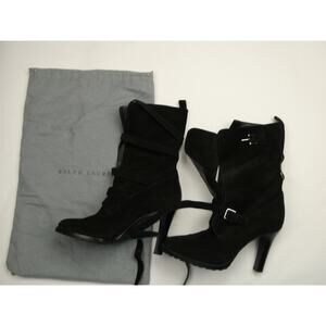 Ralph Lauren Purple Label Suede strap boots, size: 39, 9B, black, NEW